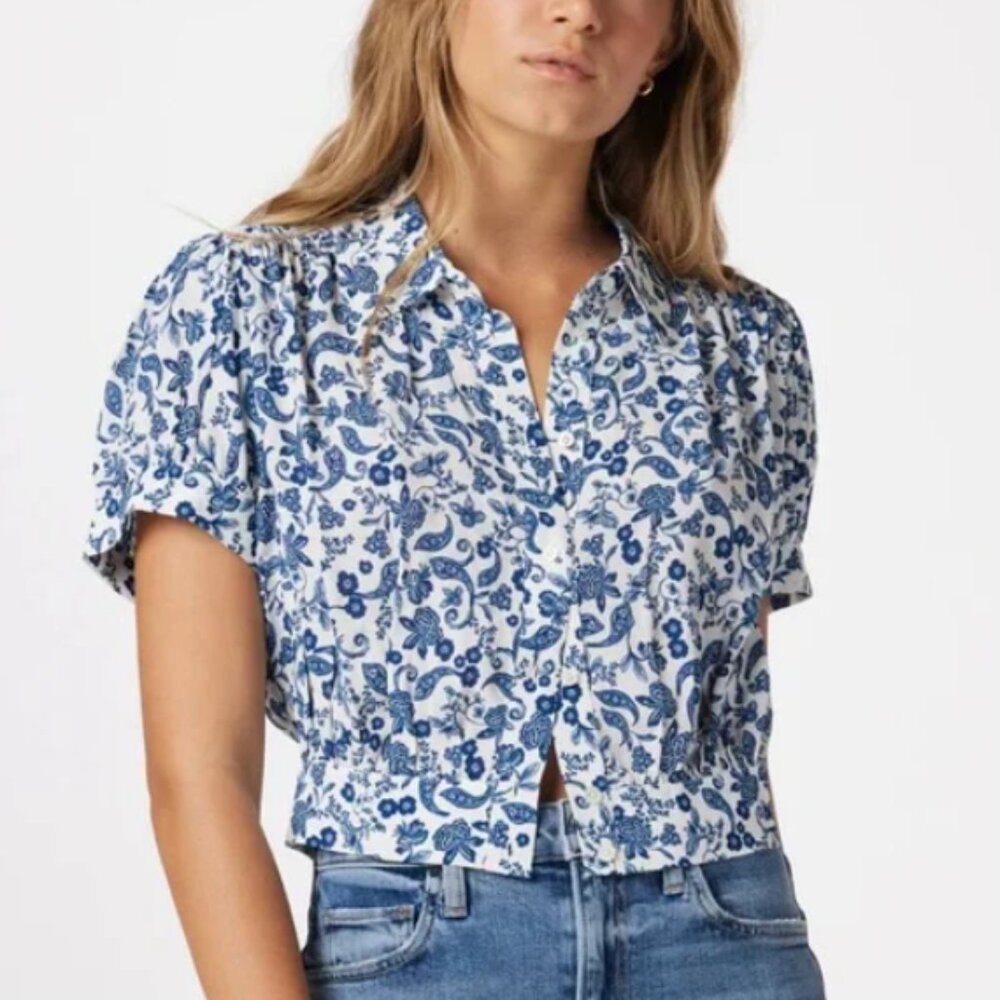 Favorite Daughter Garden Party Top Blue Floral Cropped XS